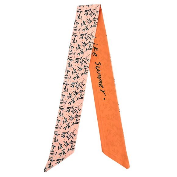 Slim Scarf Coral Olive Green Leaf 34in Two Sided Boho Artistic Retro No62 - Picture 11 of 14